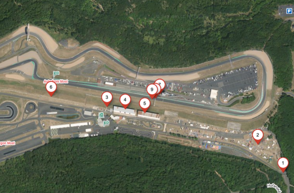 Autodrom Most venue map with numbered locations
